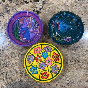 3 Hand Painted Vintage Bowls made in Mexico